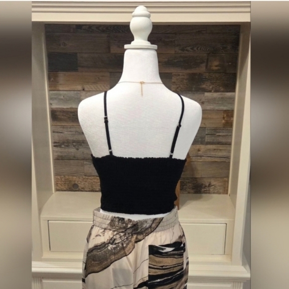 Dainty Hooligan Black Spaghetti Strap Crop Top With Brown Buttons & Cinched Back - Picture 3 of 5